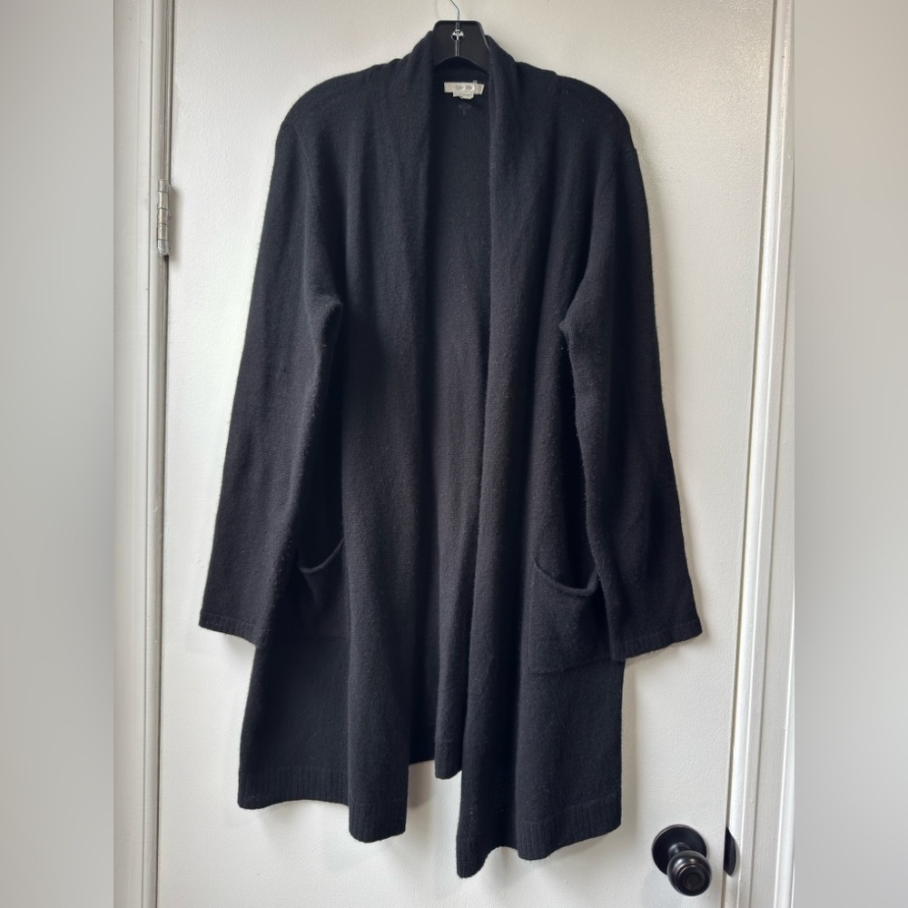 Tyler Boe Cashmere Black Open-Front Long Cardigan